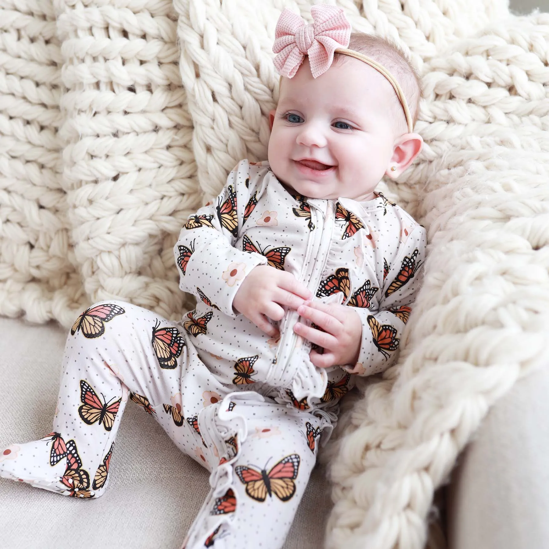 Butterfly Kisses Ruffle Zipper Footie