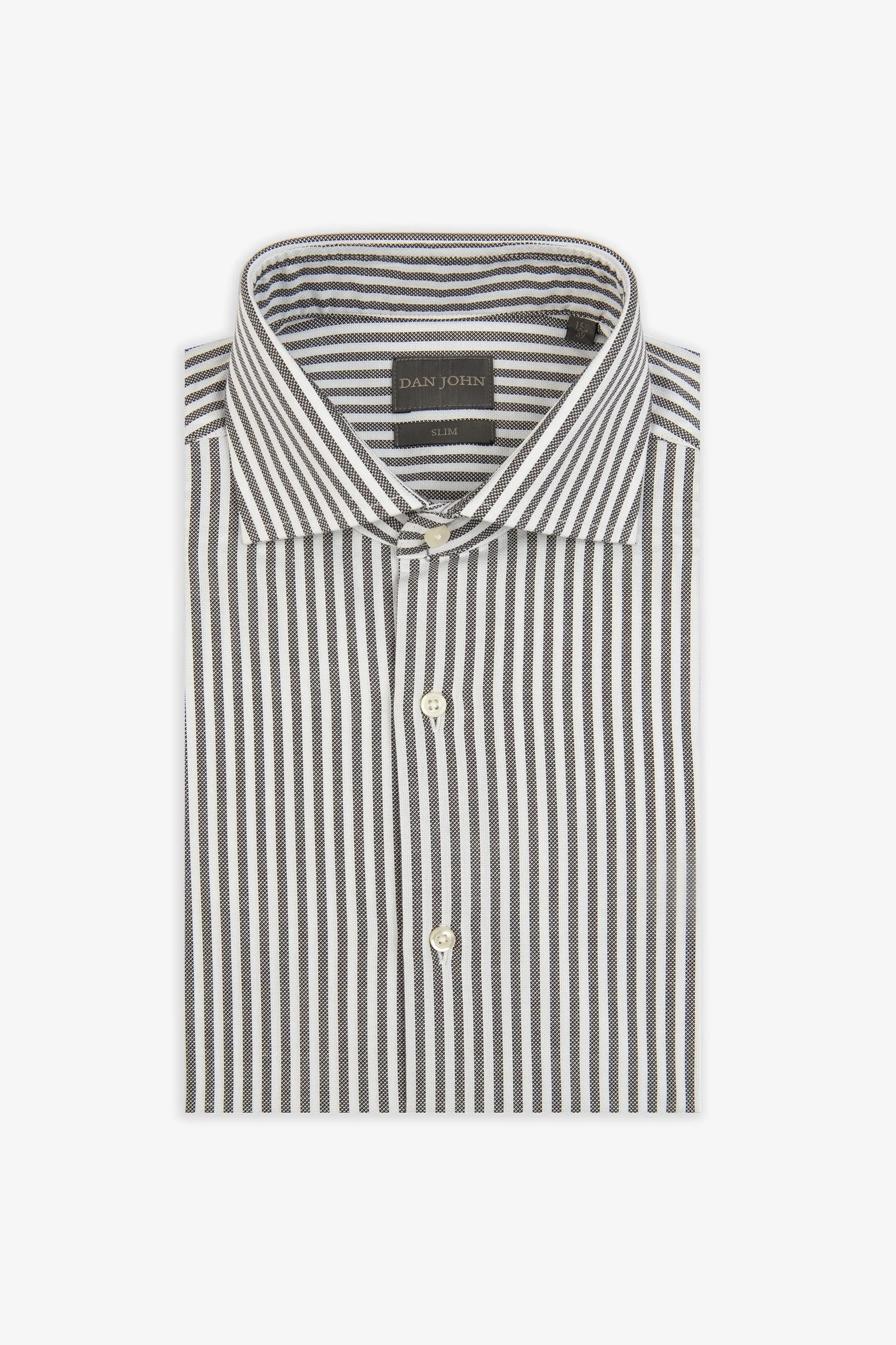 Camicia a righe operata marrone slim
