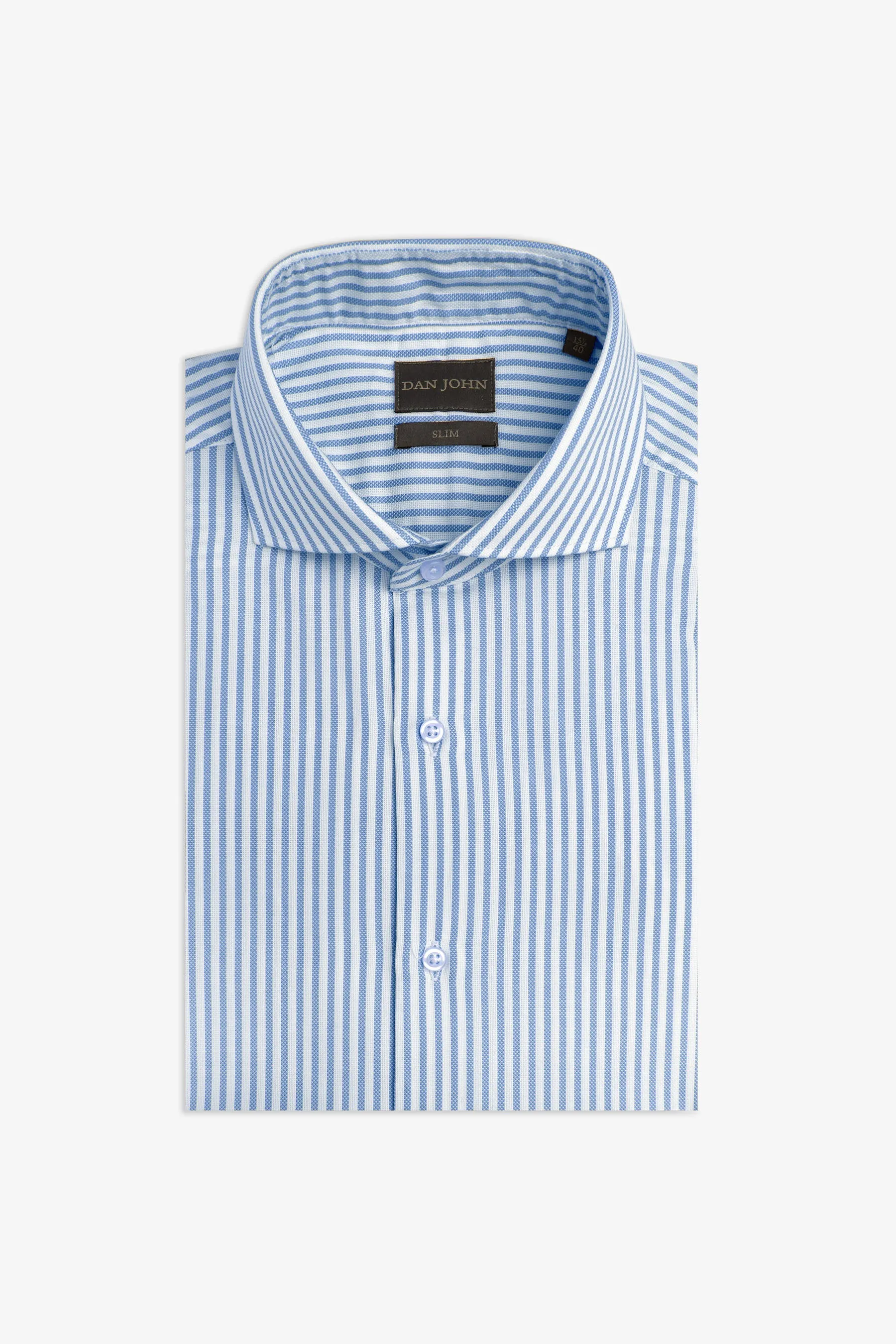 Camicia operata a righe azzurra slim