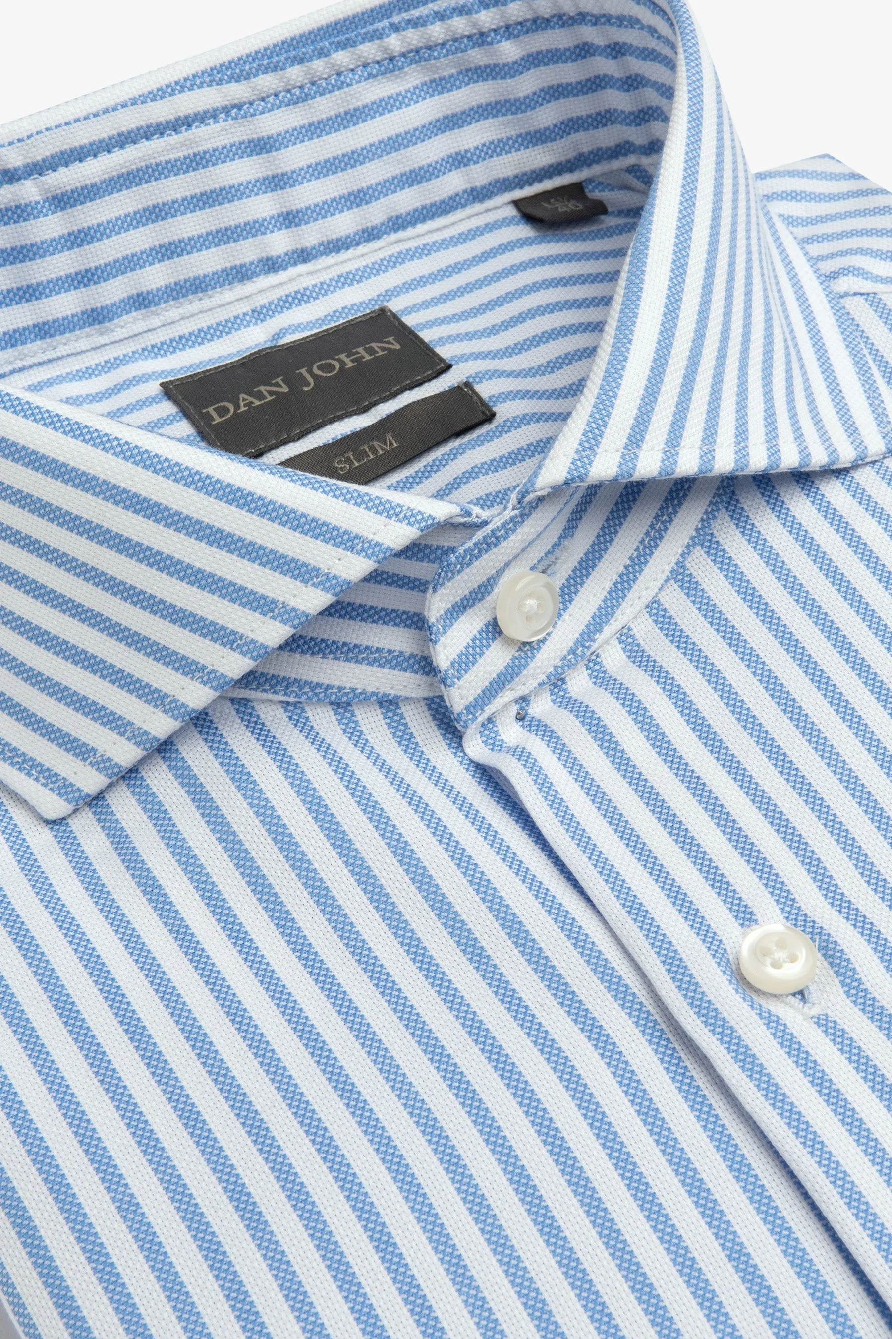 Camicia operata a righe azzurra slim