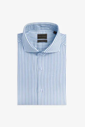 Camicia operata a righe azzurra slim