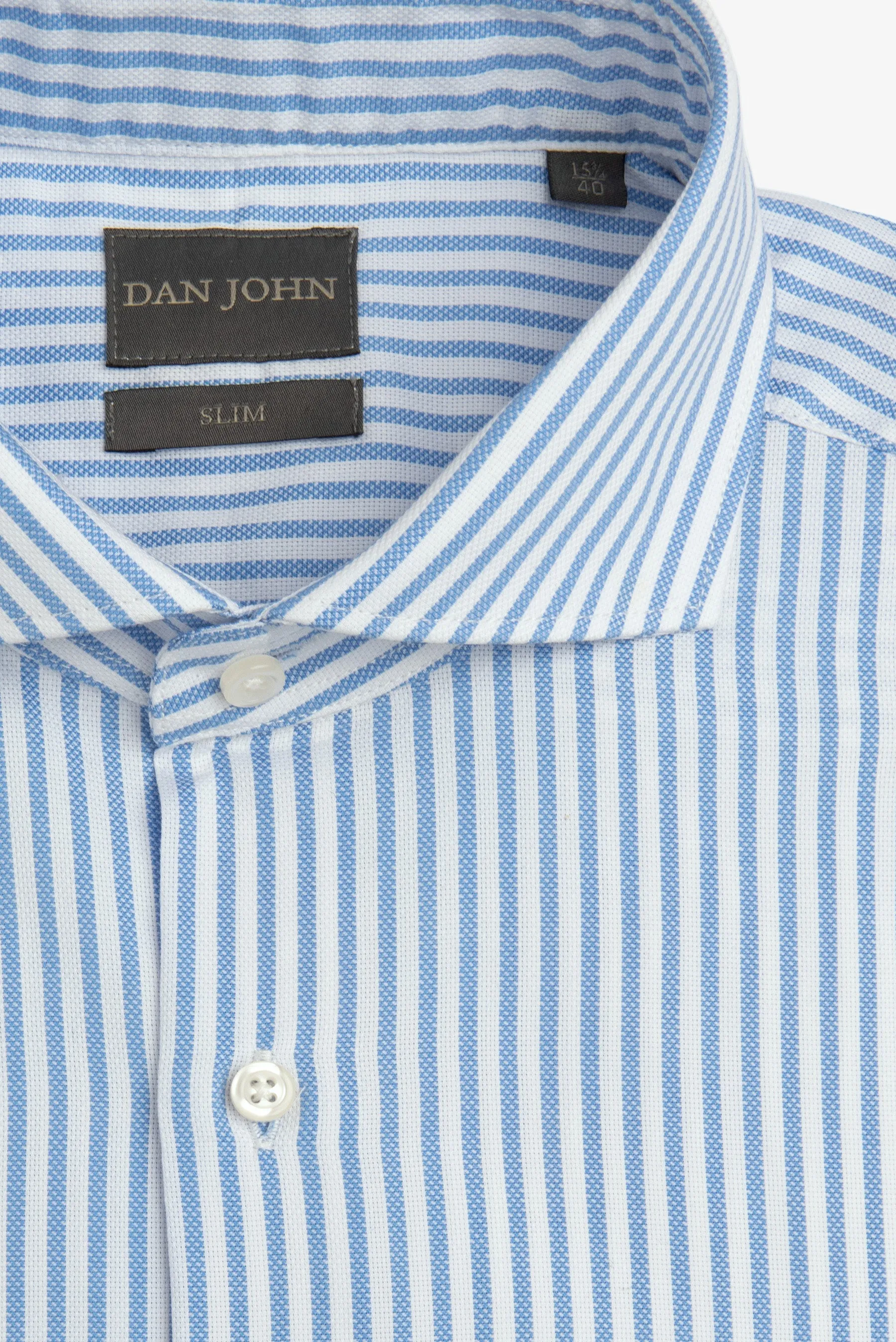 Camicia operata a righe azzurra slim