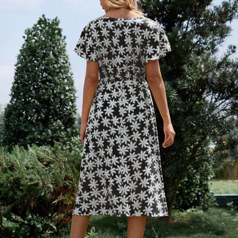 Casual Floral V Neck Dress