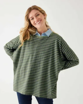 Catalina Slub Tee in Sage Green / Indigo Blue Stripe