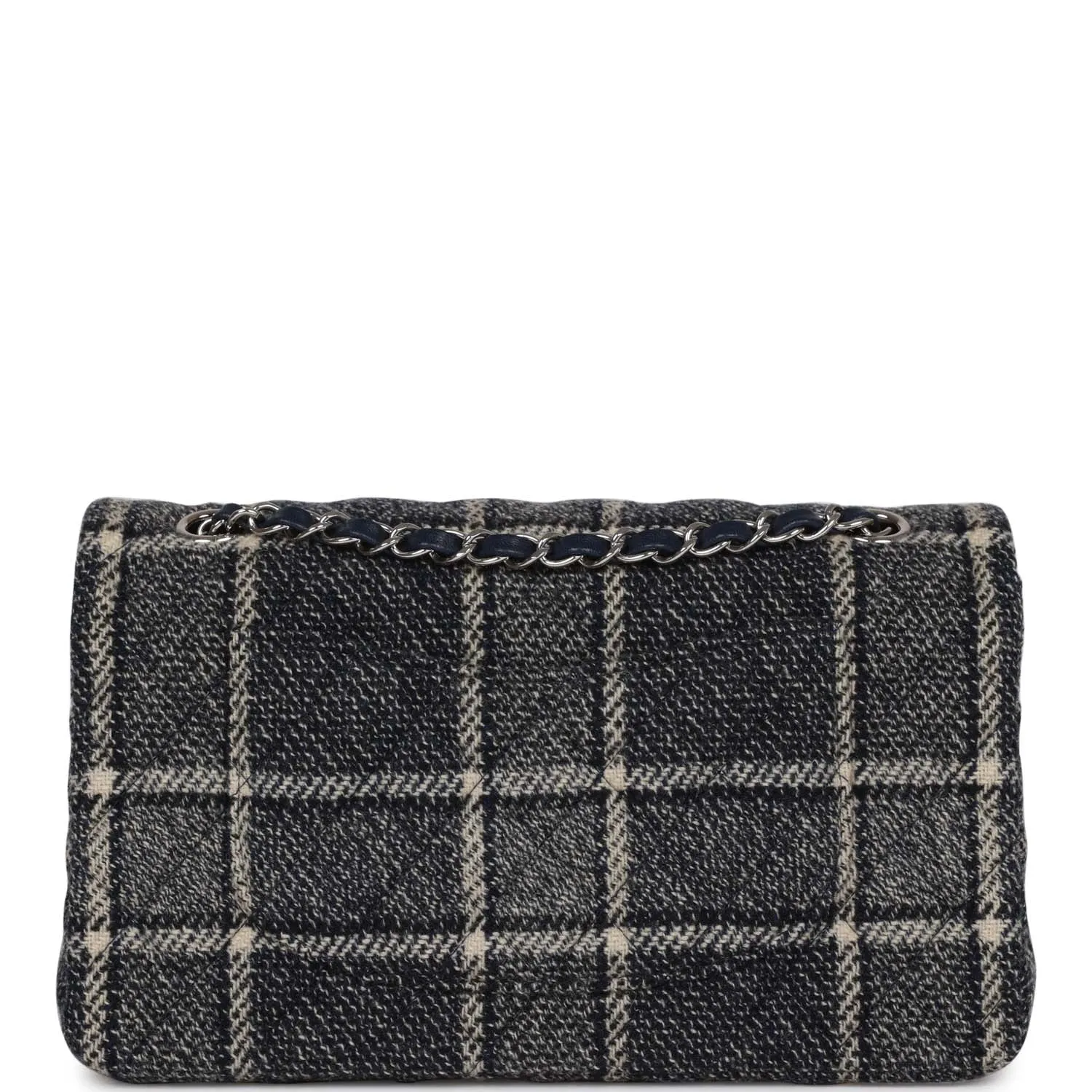 Chanel Medium Classic Double Flap Bag Navy Tweed Silver Hardware
