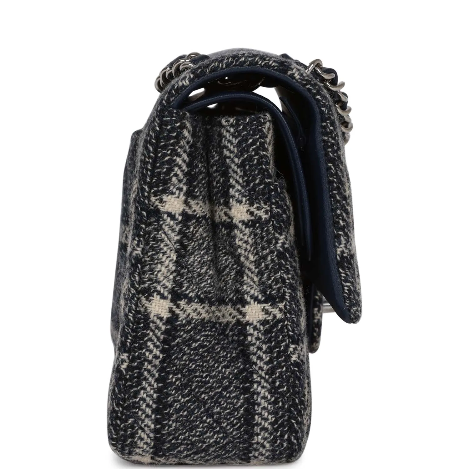 Chanel Medium Classic Double Flap Bag Navy Tweed Silver Hardware