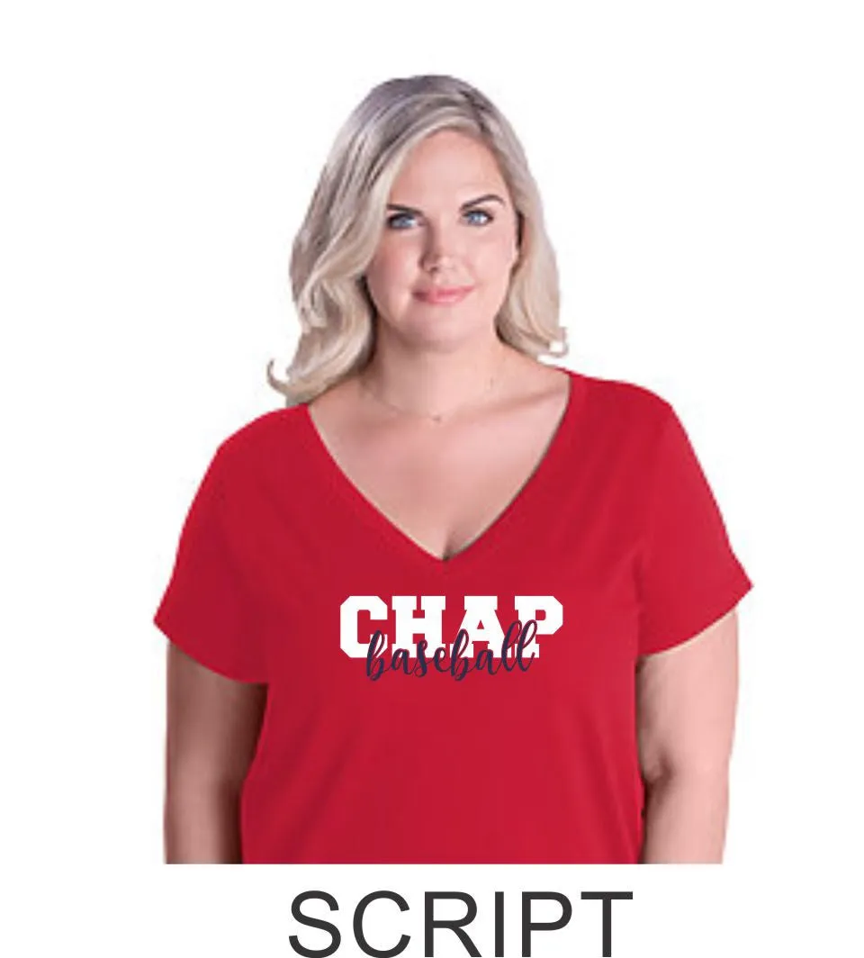 Chap Baseball Curvy Ladies Tee in 4 Designs- Matte or Glitter