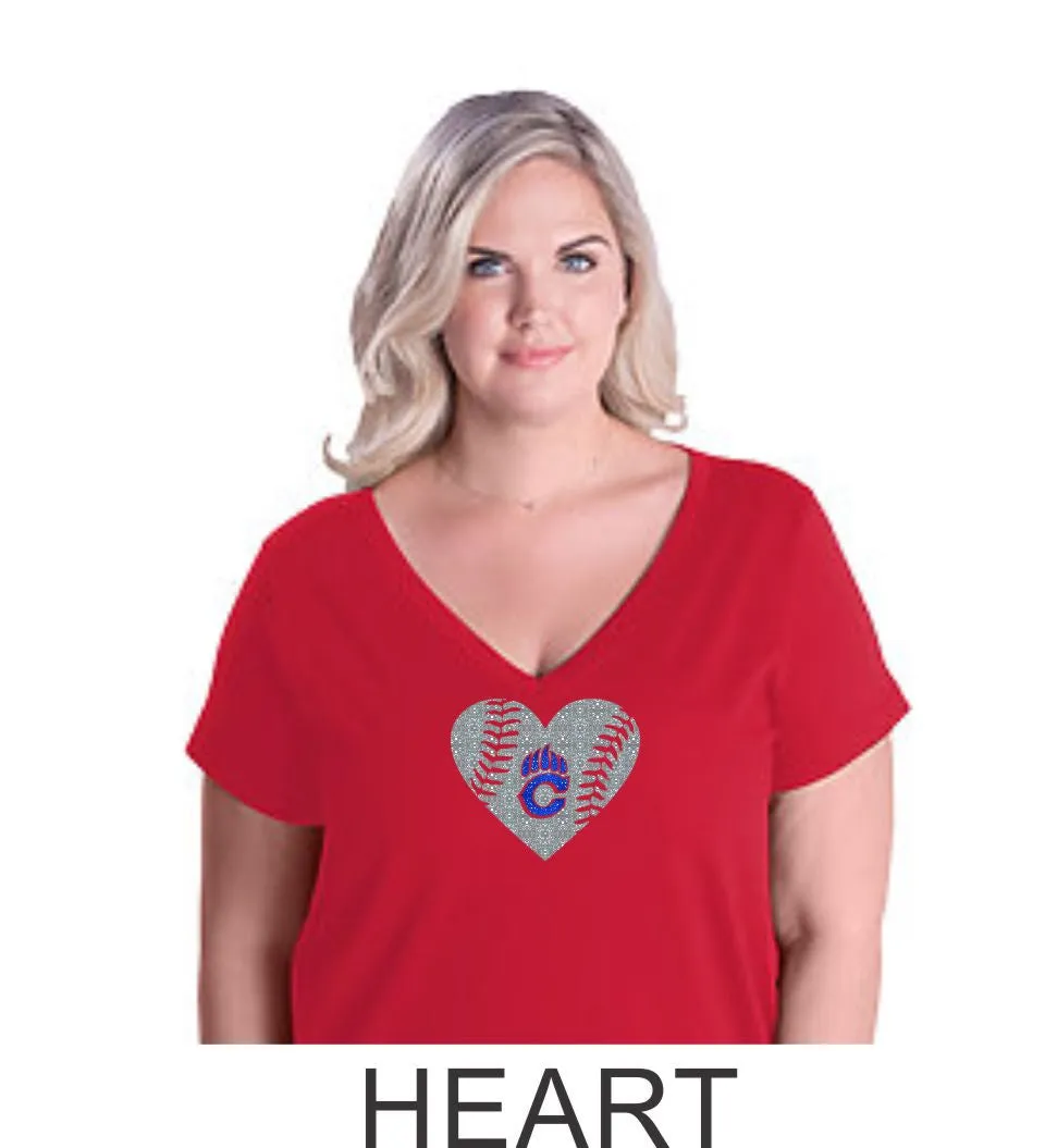 Chap Baseball Curvy Ladies Tee in 4 Designs- Matte or Glitter