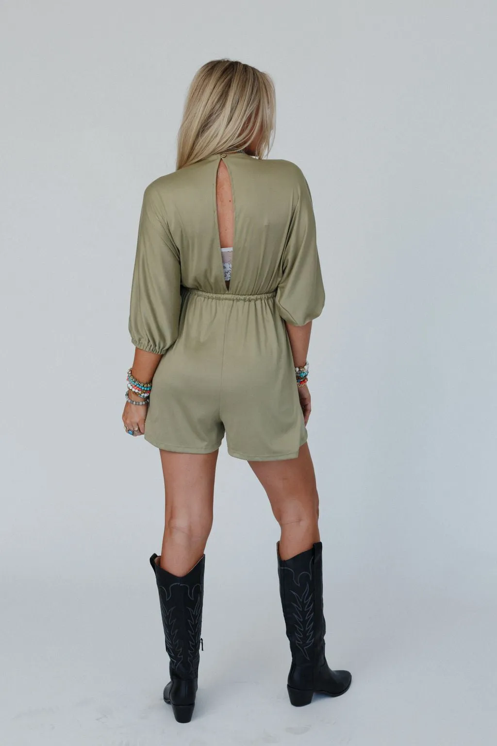 City Days Drawstring Romper - Olive