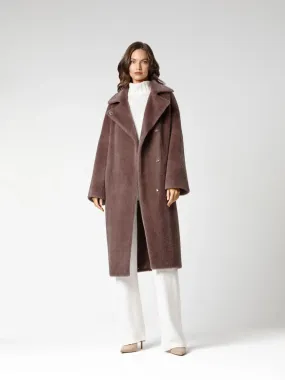 Coat in smooth eco-fur with turn-down collar