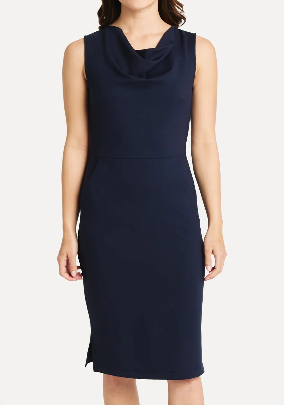 Cowl Neck Dress (Navy)