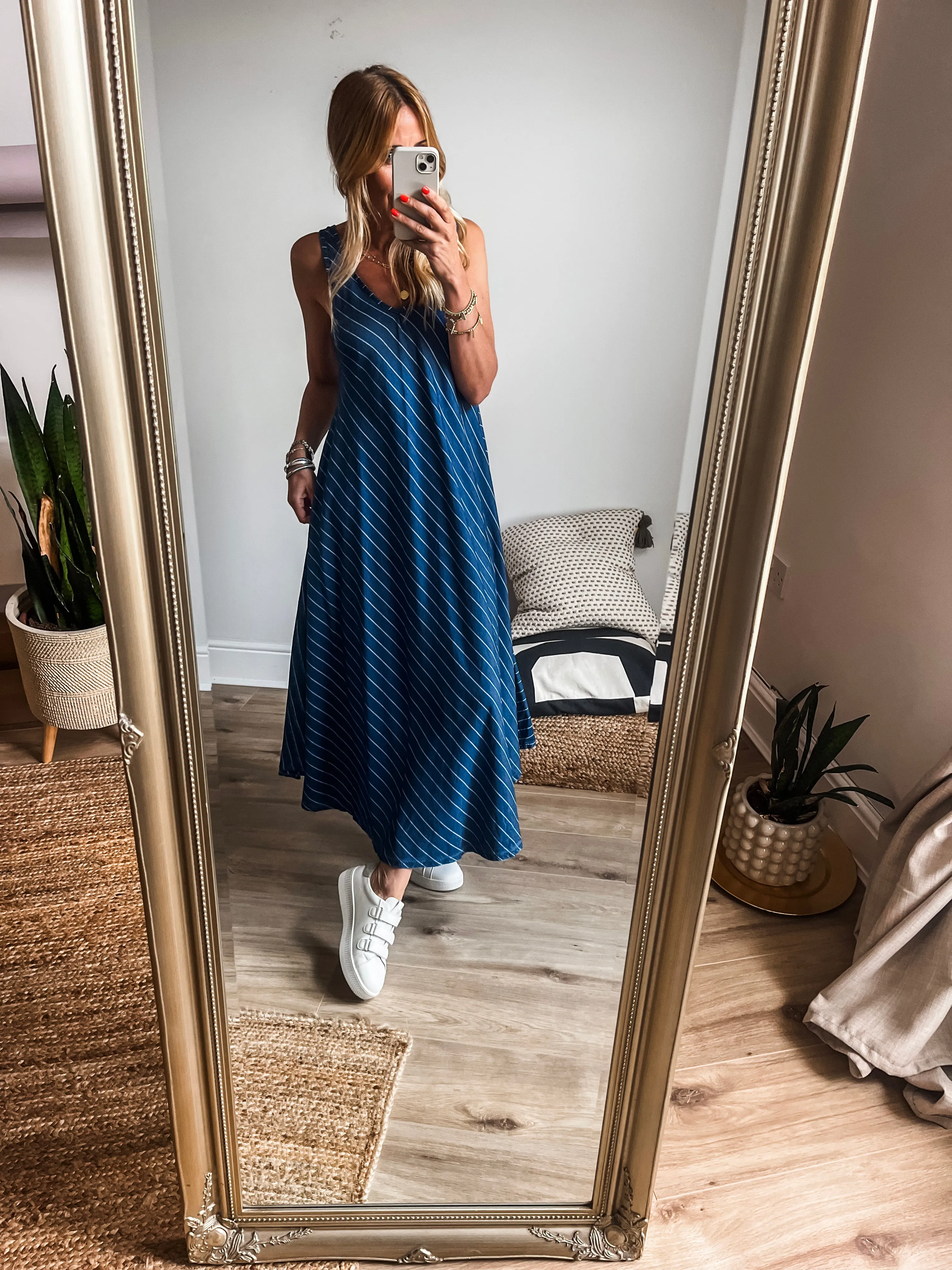 Denim Flare V-Neck Sleeveless Maxi