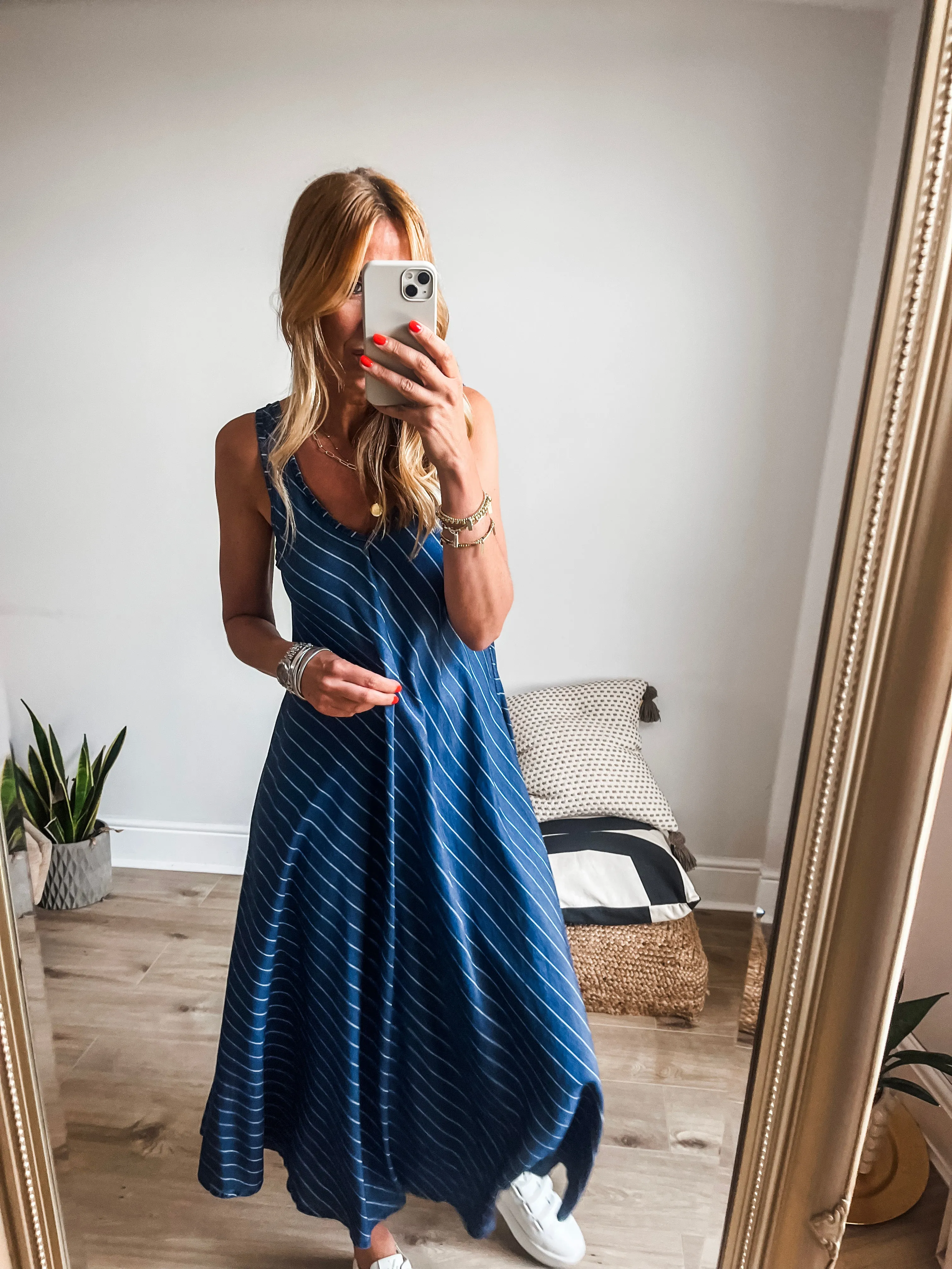 Denim Flare V-Neck Sleeveless Maxi