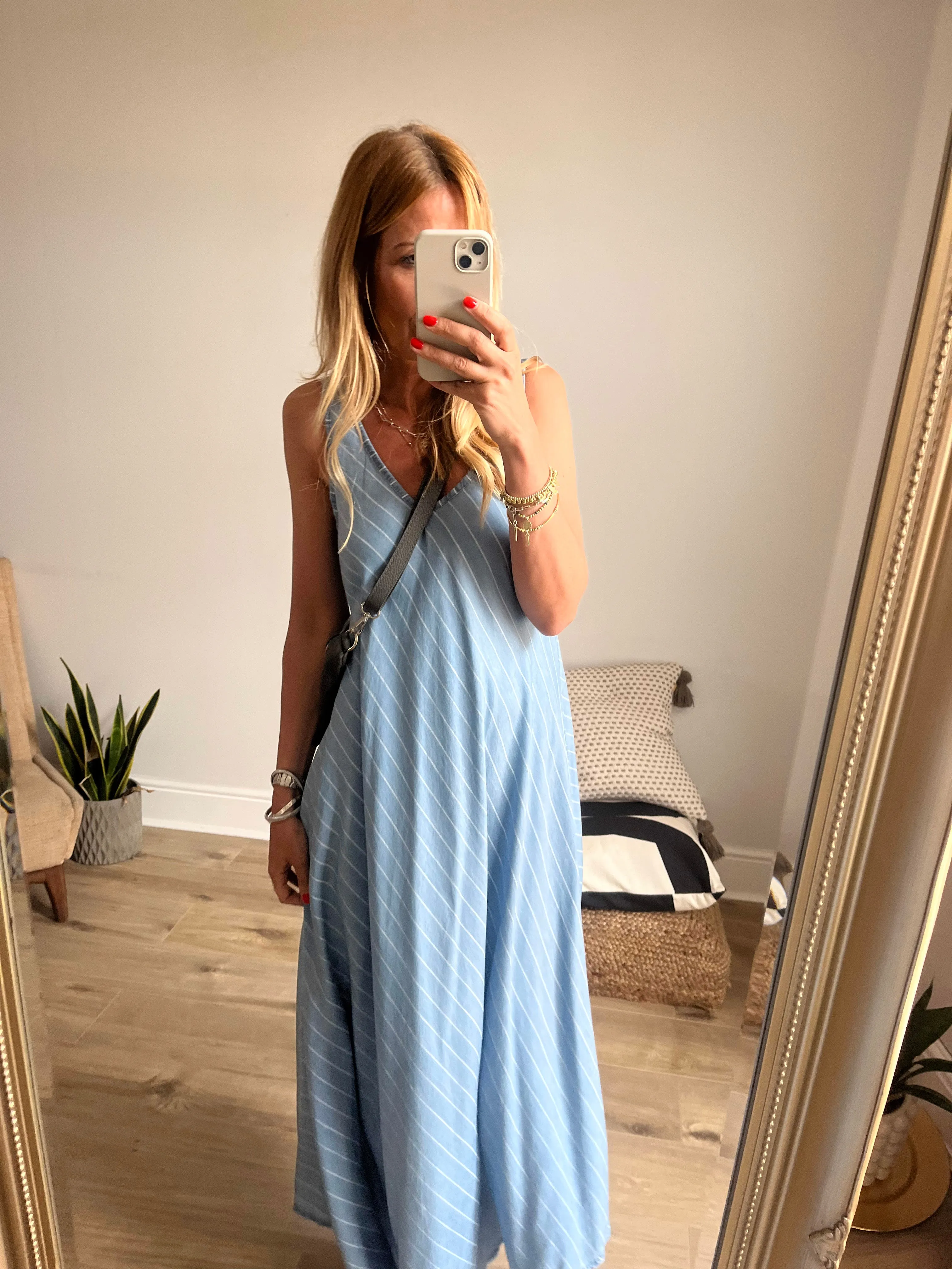 Denim Flare V-Neck Sleeveless Maxi