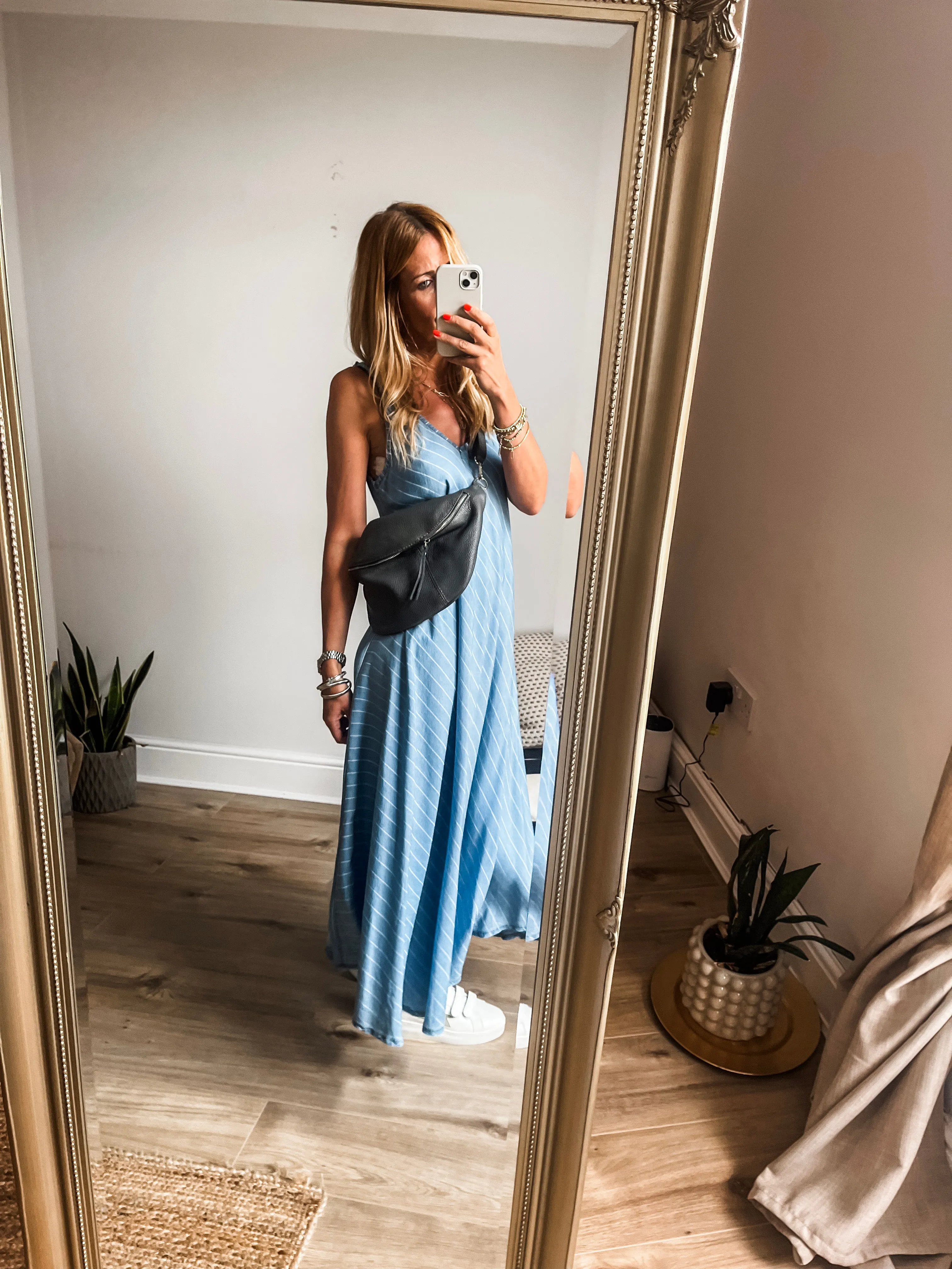 Denim Flare V-Neck Sleeveless Maxi