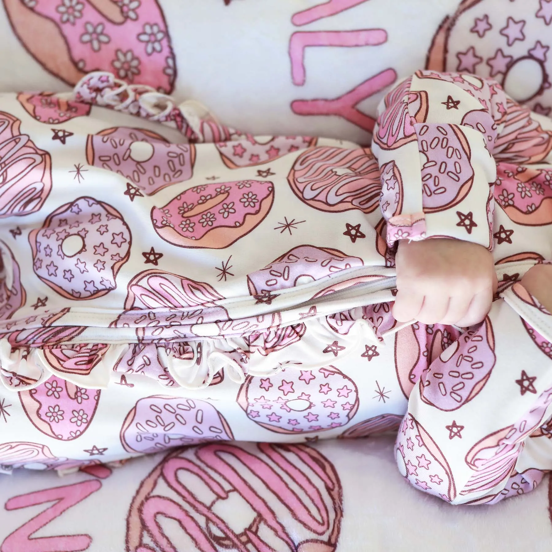 Donut Shop Ruffle Zipper Footie | Pink