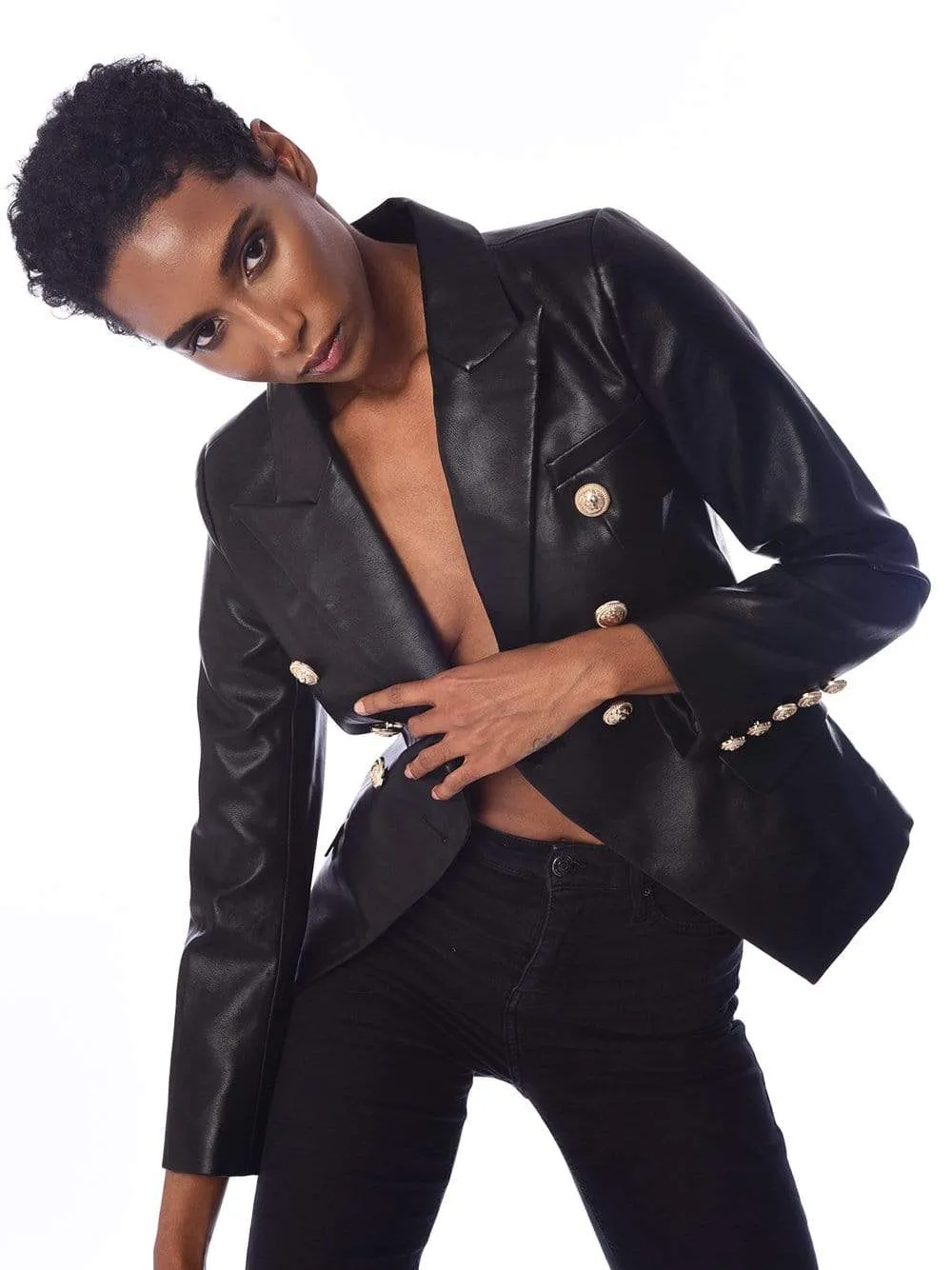 Double-Breasted Leather Blazer