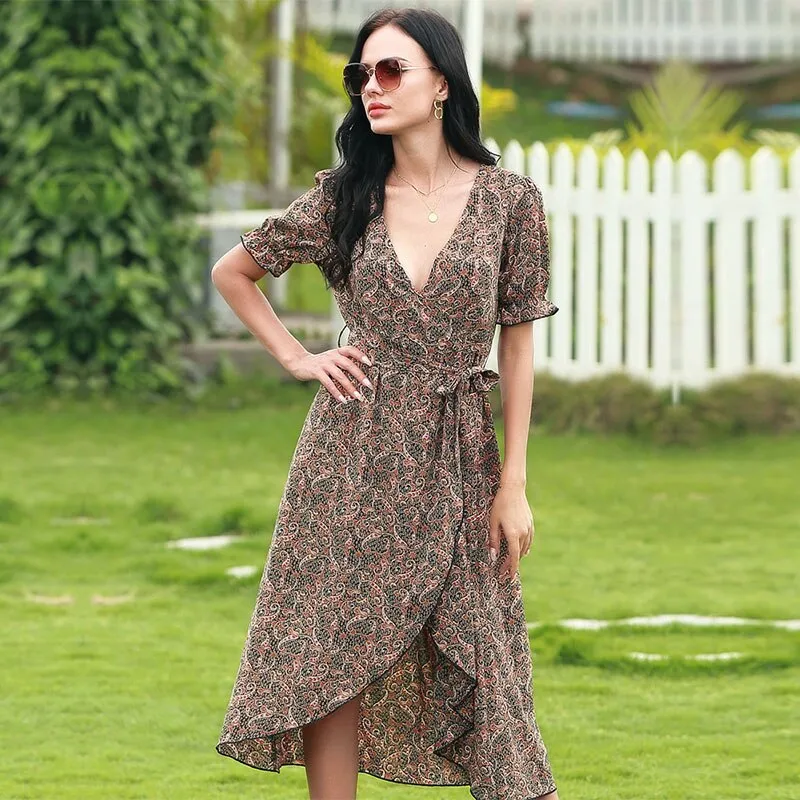 DressBetty - Asymmetrical Floral Dress