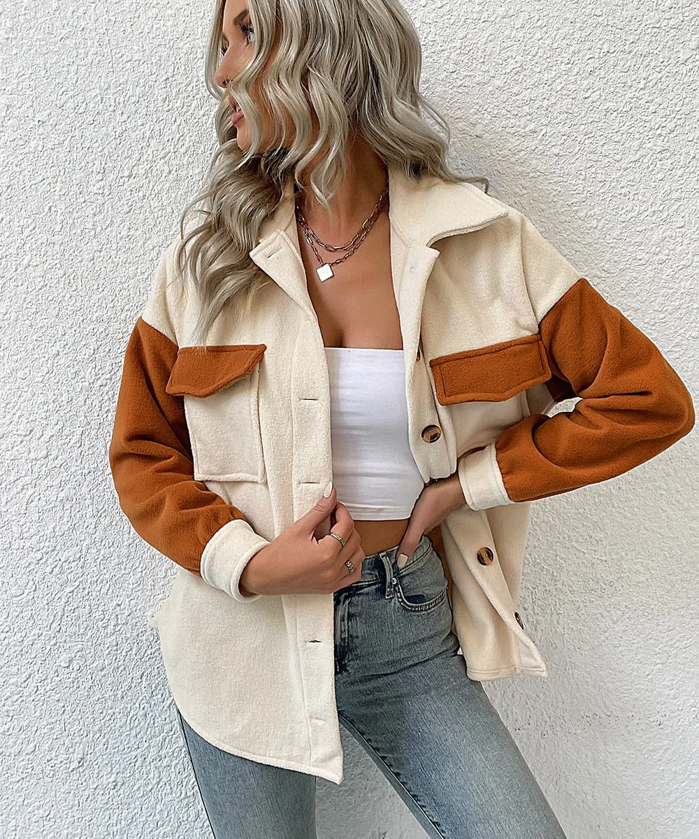 DressBetty - Colorblock Long Sleeve Fleece Jacket