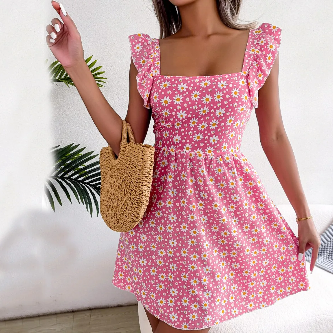 DressBetty - Daisy Print Casual Resort Dress