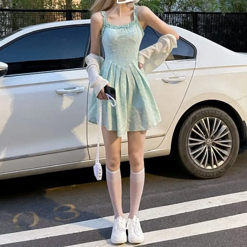 DressBetty - Floral Strap Dress Women Sexy Ruffled Korean Party Fairy Dress