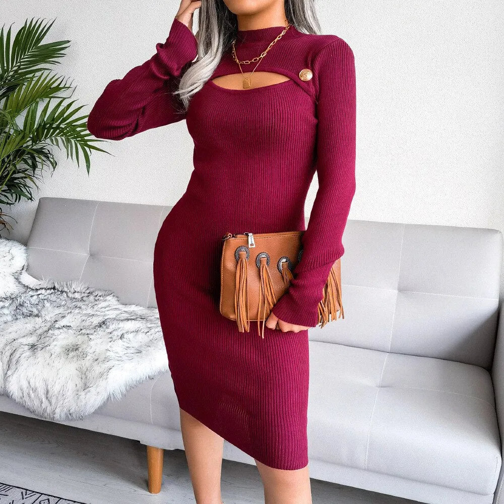 DressBetty - Hollow Out Solid Color Knit Dress