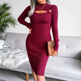 DressBetty - Hollow Out Solid Color Knit Dress