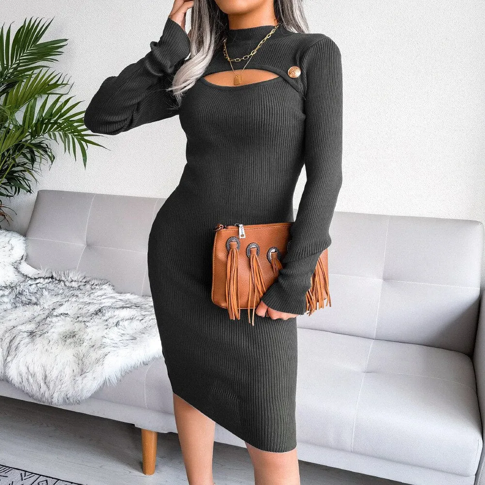 DressBetty - Hollow Out Solid Color Knit Dress