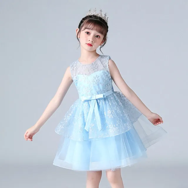 Elegant Princess Sleeveless Lace Embroidery Girls Dress