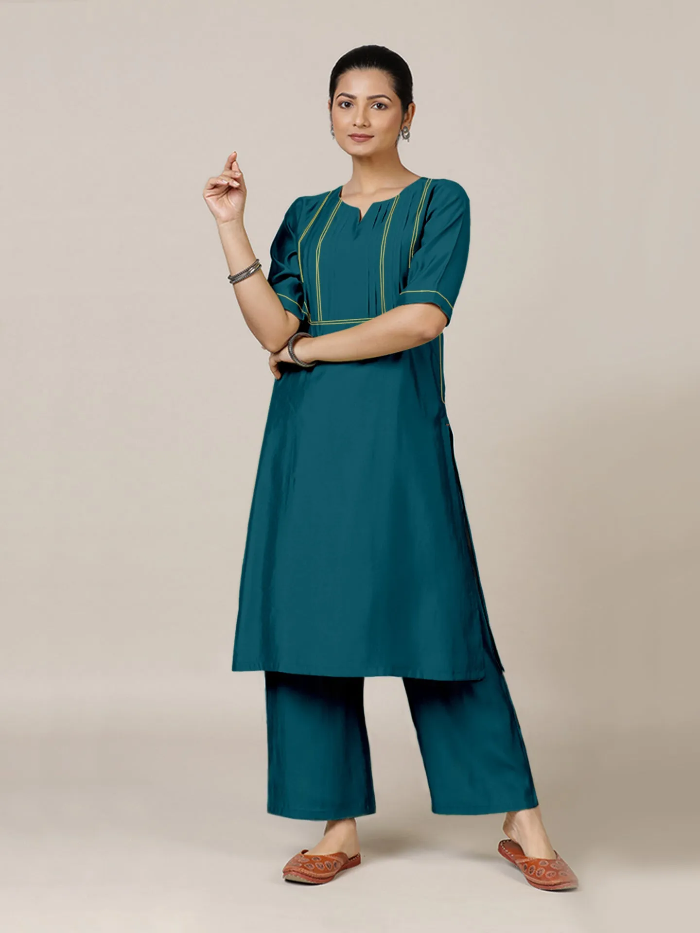 Esha x Rozaana | A Line Kurta in Crystal Teal with Thread Work | Coords or Only Kurta