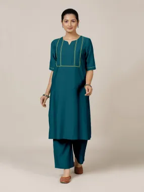 Esha x Rozaana | A Line Kurta in Crystal Teal with Thread Work | Coords or Only Kurta
