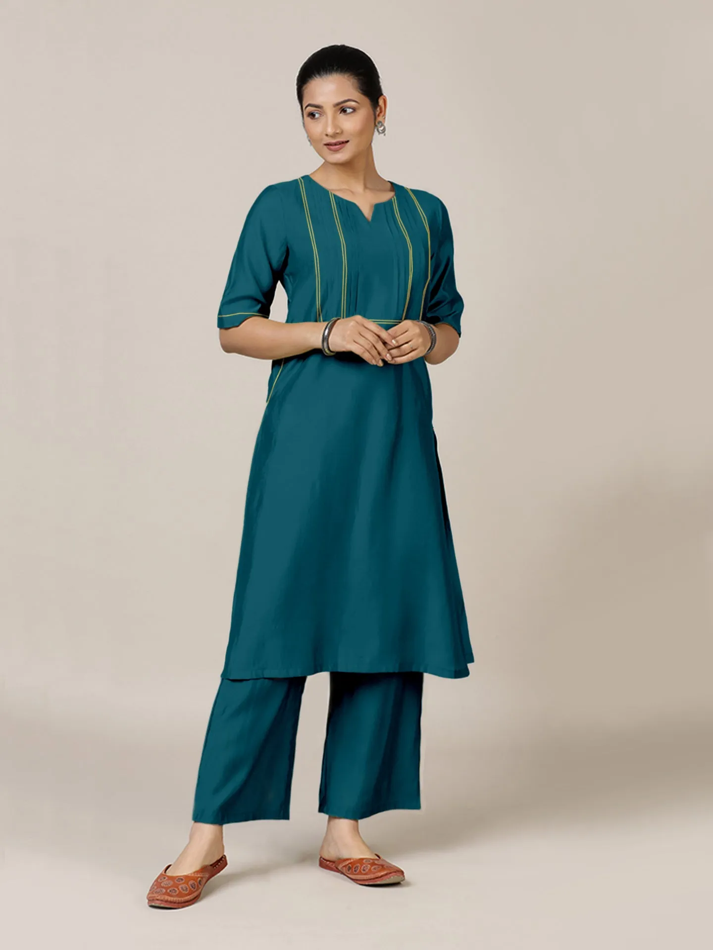 Esha x Rozaana | A Line Kurta in Crystal Teal with Thread Work | Coords or Only Kurta