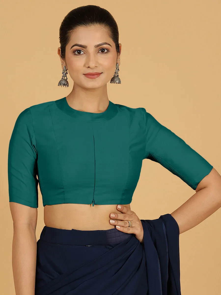 Farida x Rozaana | Regular Sleeves Saree Blouse in Peacock Green