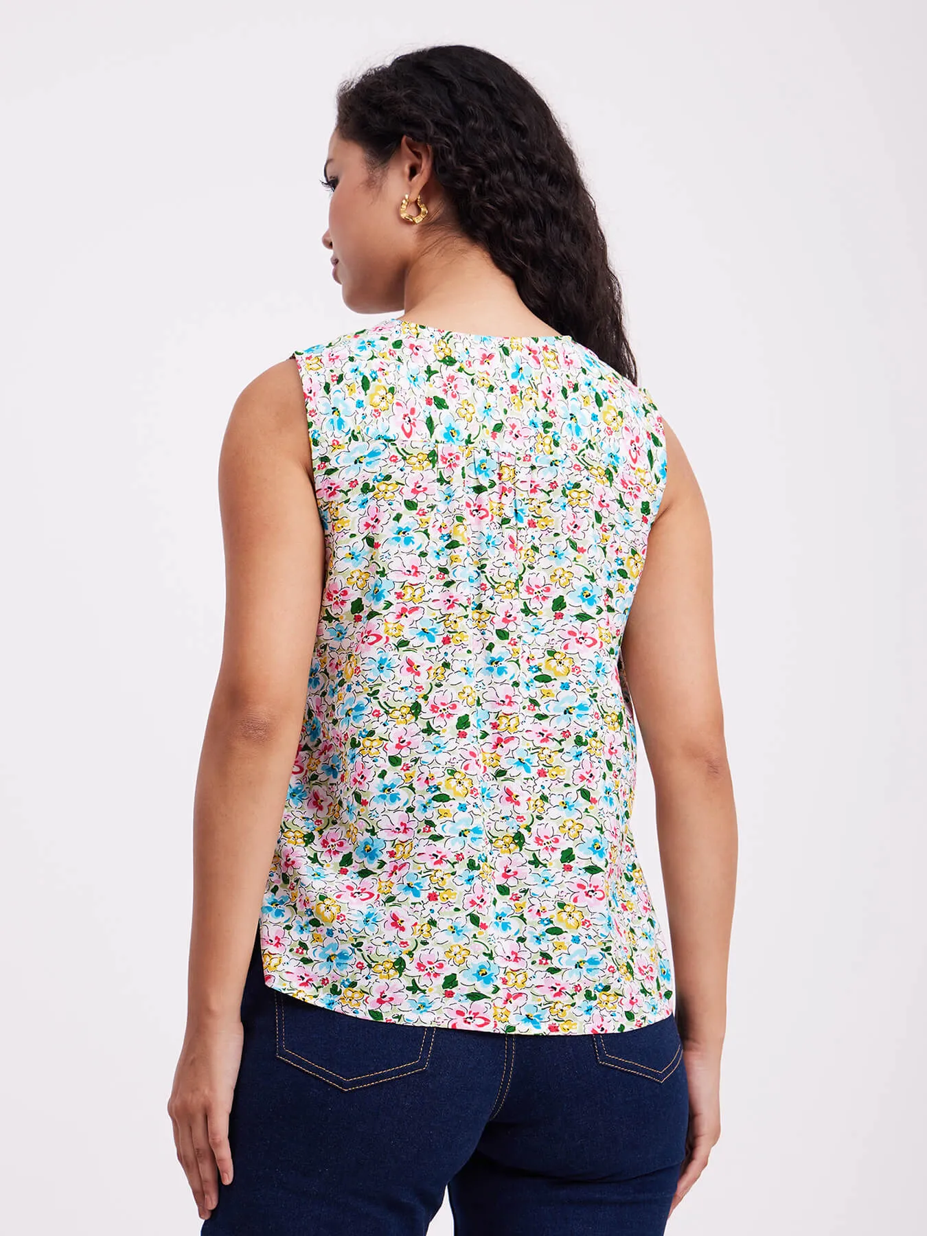 Floral Print V Neck Top - Multicolour