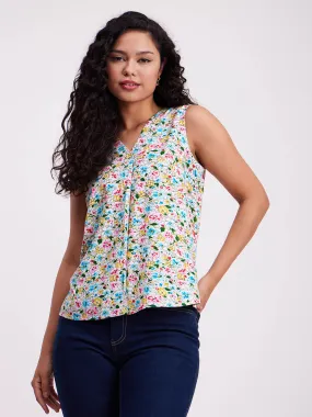 Floral Print V Neck Top - Multicolour