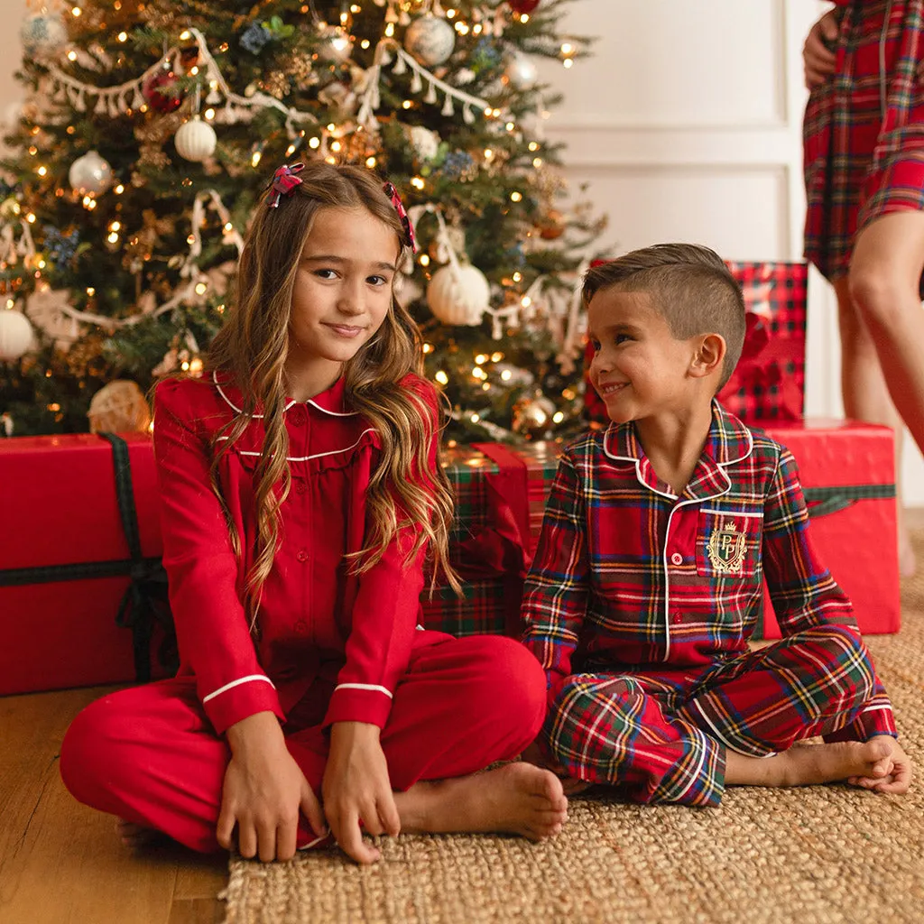 Garnet Red Flannelette Ruffled Pajama Set