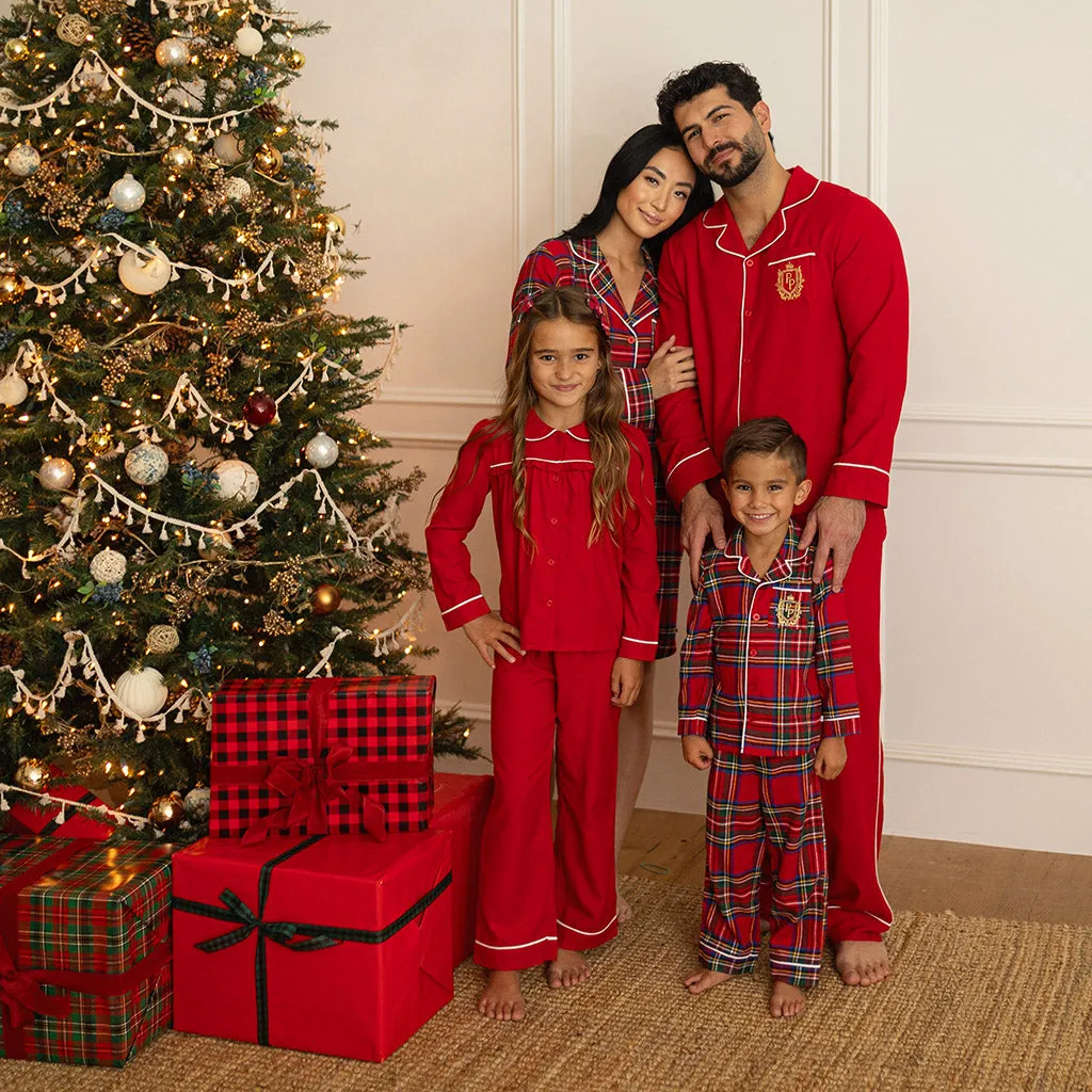 Garnet Red Flannelette Ruffled Pajama Set