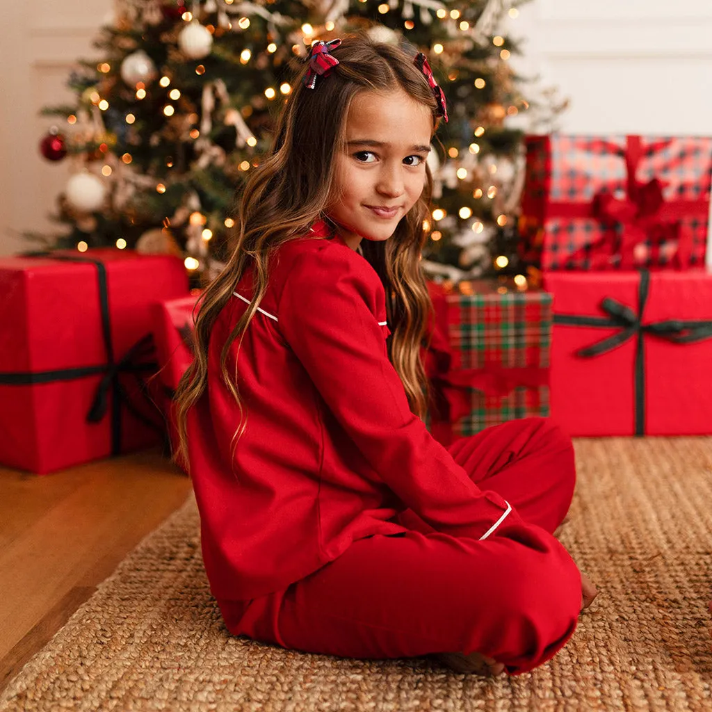 Garnet Red Flannelette Ruffled Pajama Set