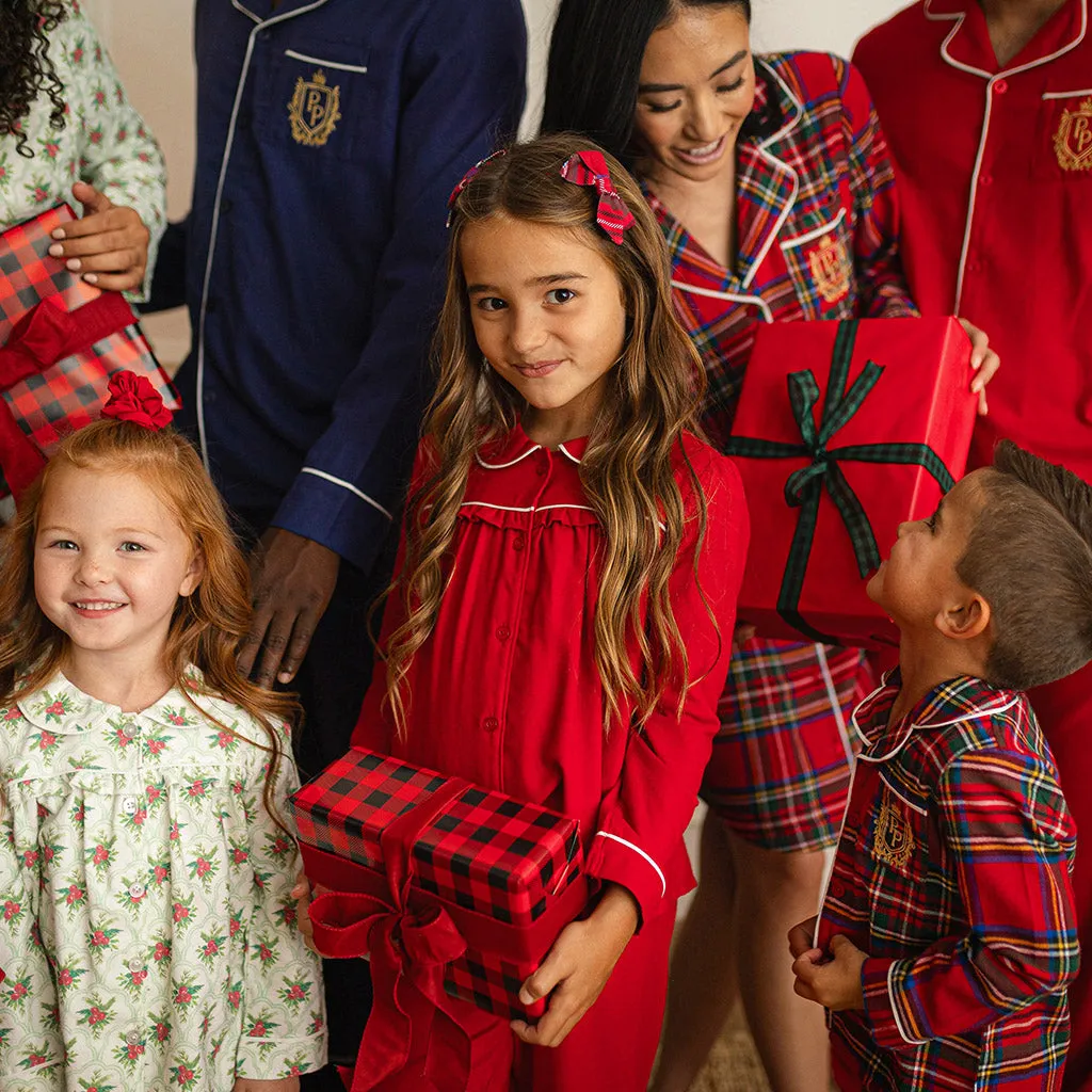 Garnet Red Flannelette Ruffled Pajama Set