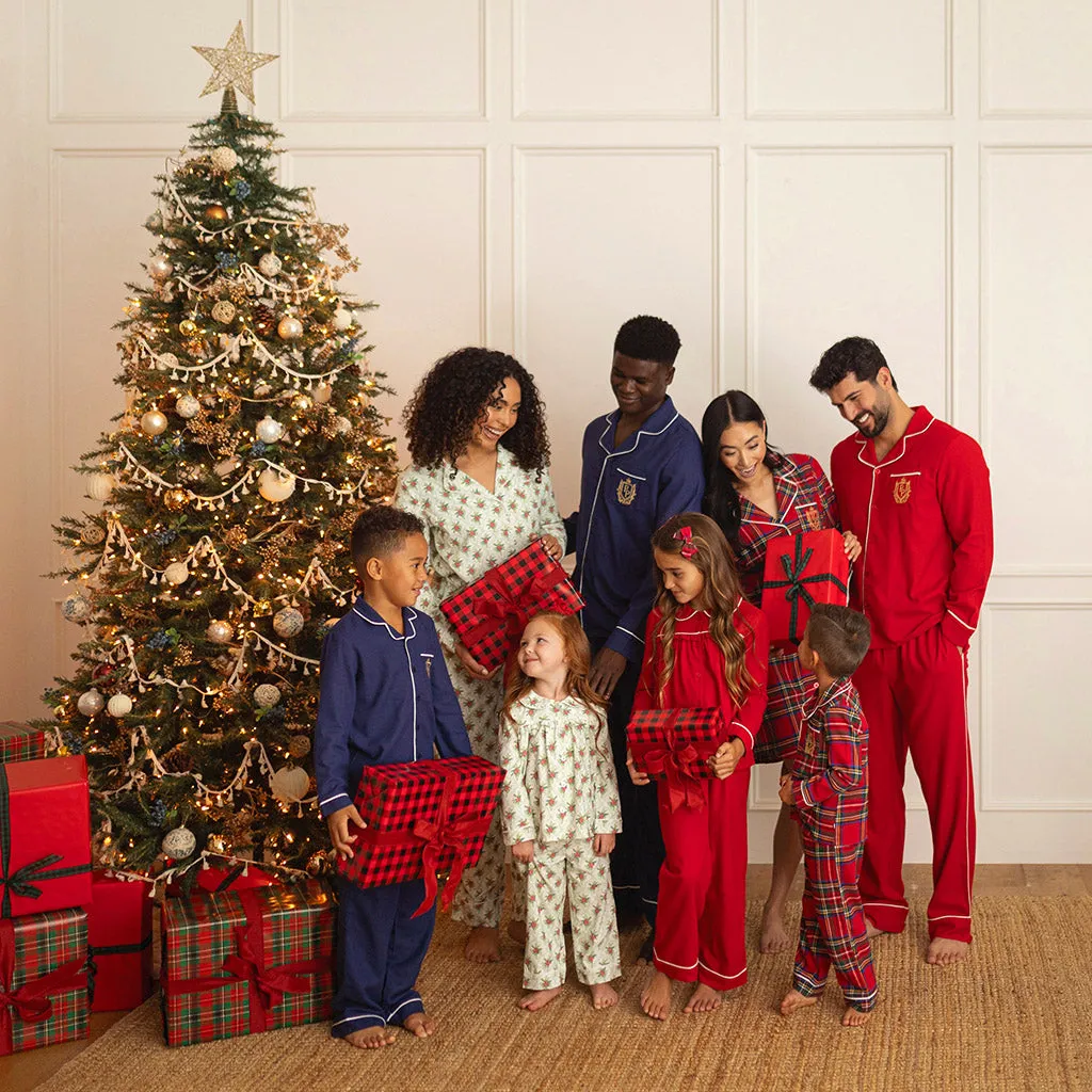 Garnet Red Flannelette Ruffled Pajama Set