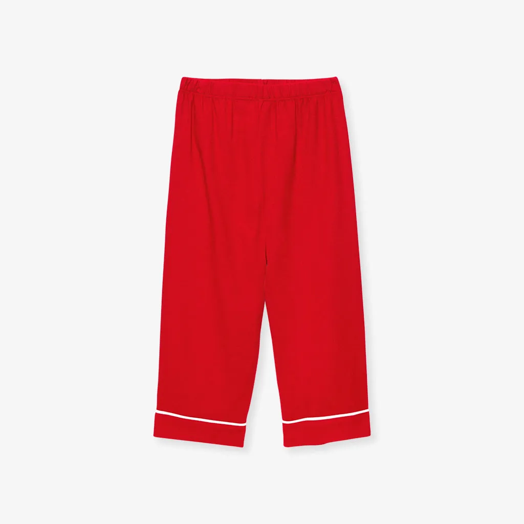 Garnet Red Flannelette Ruffled Pajama Set