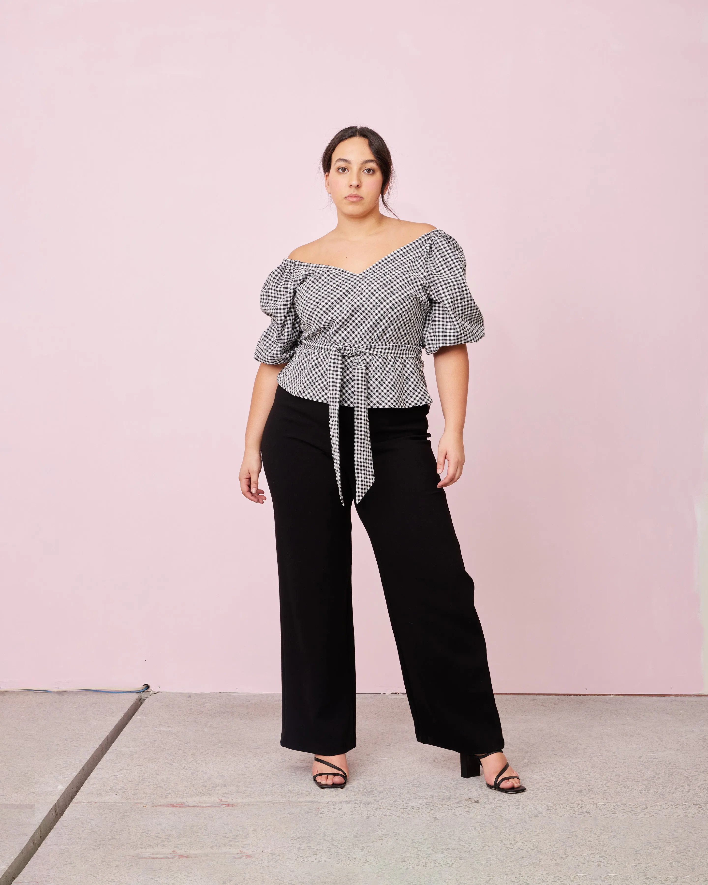GEN GINGHAM TOP BLACK GINGHAM
