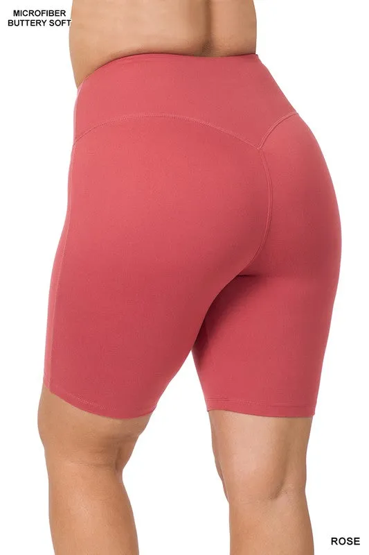 Hi Curvy Plus Size Women  Brushed Wide Waistband Biker Shorts