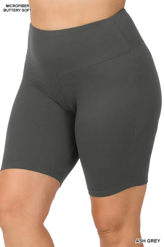 Hi Curvy Plus Size Women  Brushed Wide Waistband Biker Shorts