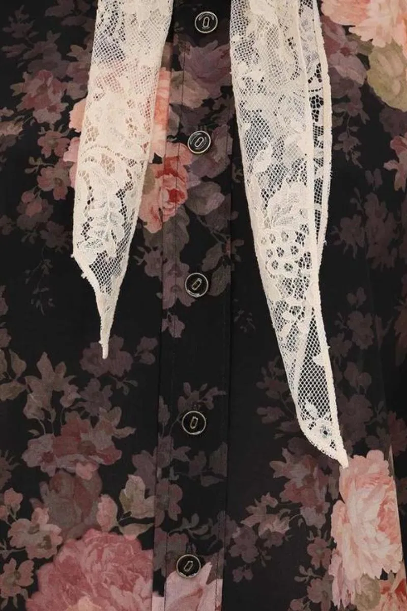 Illustration Lace Scarf Blouse