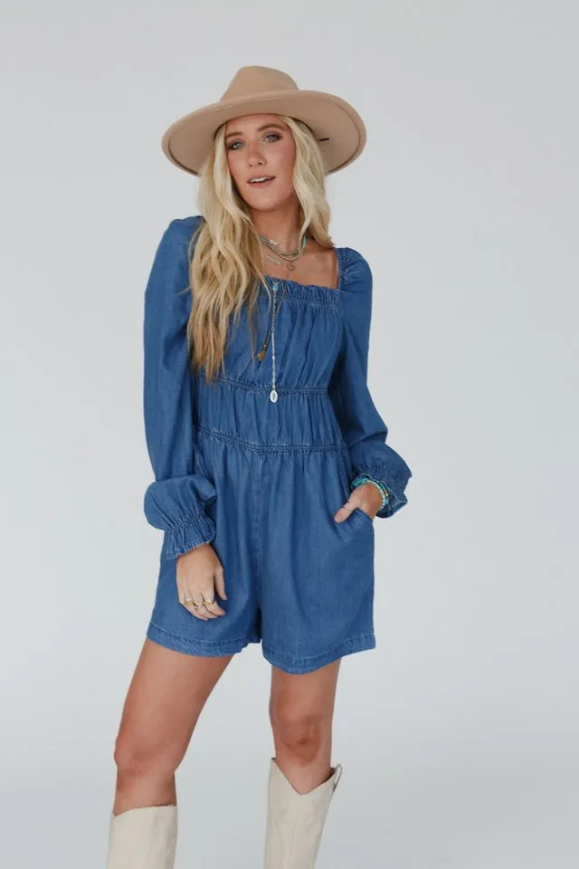 Indigo Breeze Smocked Romper - Blue