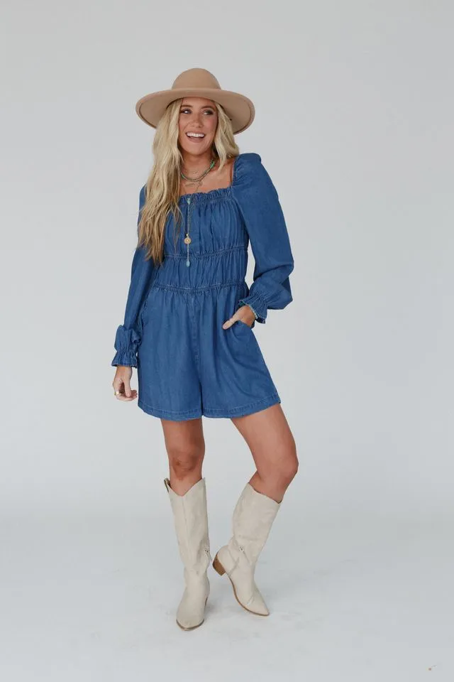Indigo Breeze Smocked Romper - Blue