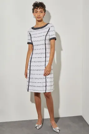 Knee-Length Fit & Flare Dress - Fringe Trim Soft Knit