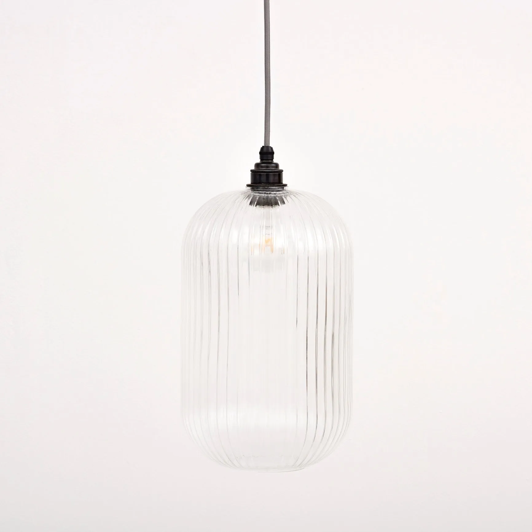 Long Reeded Glass Cylinder Pendant Light