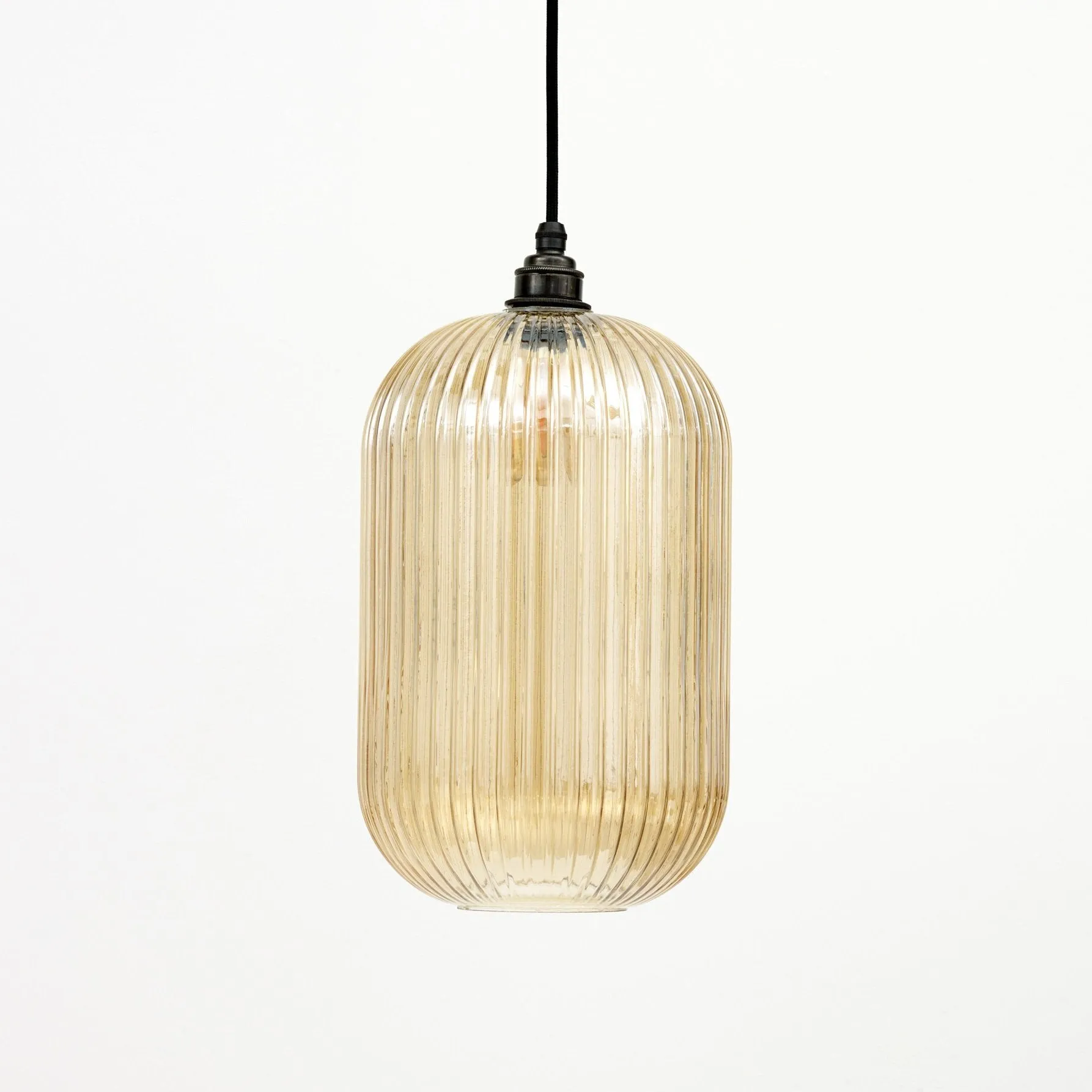 Long Reeded Glass Cylinder Pendant Light